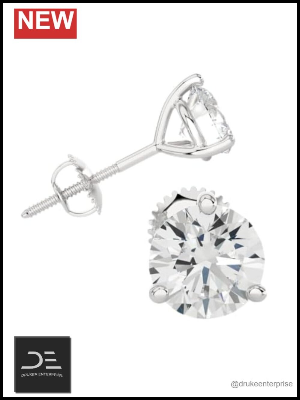 1ct Lab Grown Diamond Stud Earrings 14K Gold Screw Back